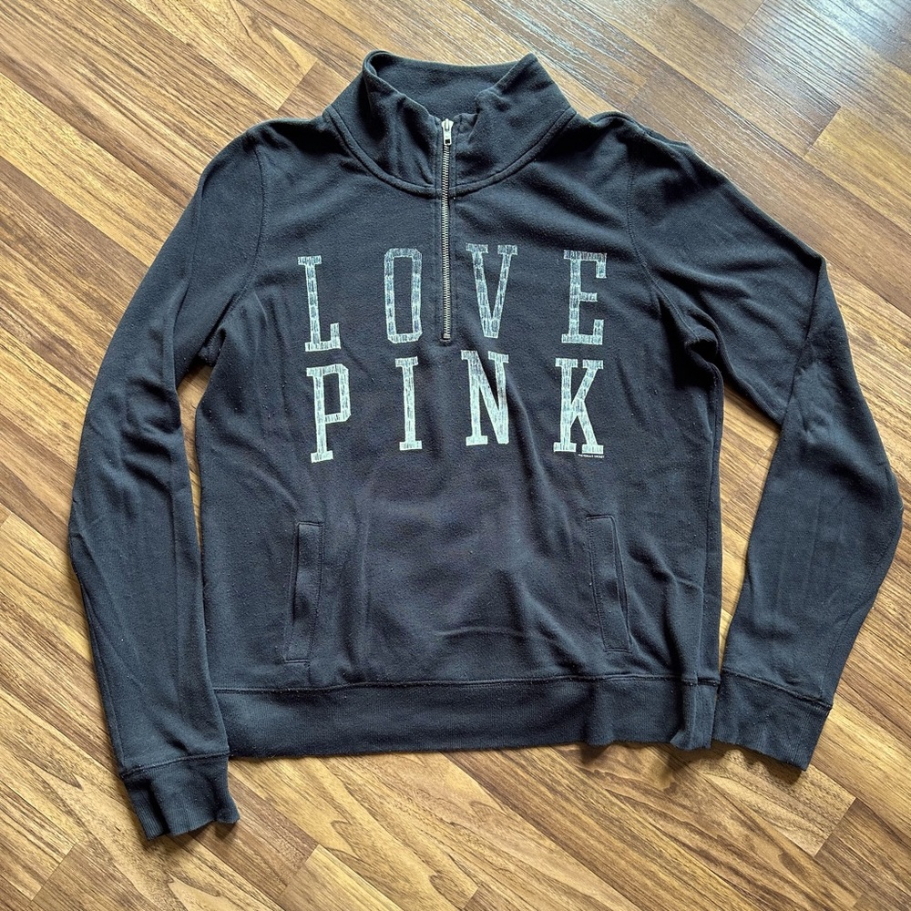 Victorias Secret PINK Vintage Three Quarter Zip Sweatshirt with Kangaroo Pocket